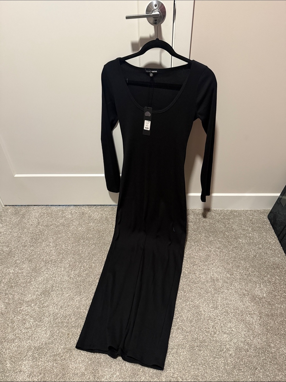 Fashion Nova Black Long-Sleeve Scoop Neck Maxi Dress